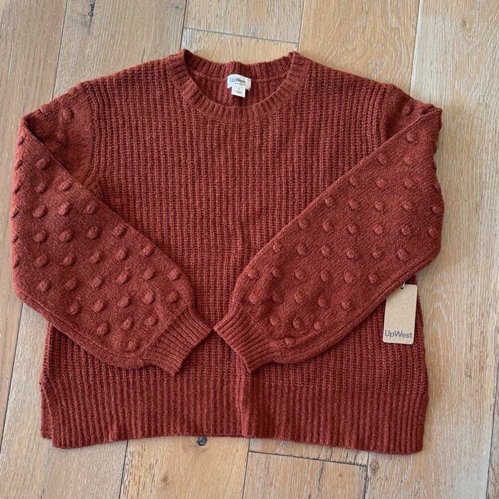 UpWest Textured Balloon Sleeve Sweater Rust Brown Size L NWT